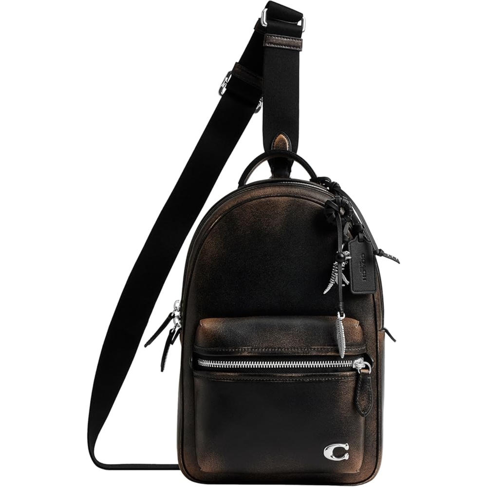 RARE Coach Charter Pack in Loved Leather With Charms Black/Light Tan